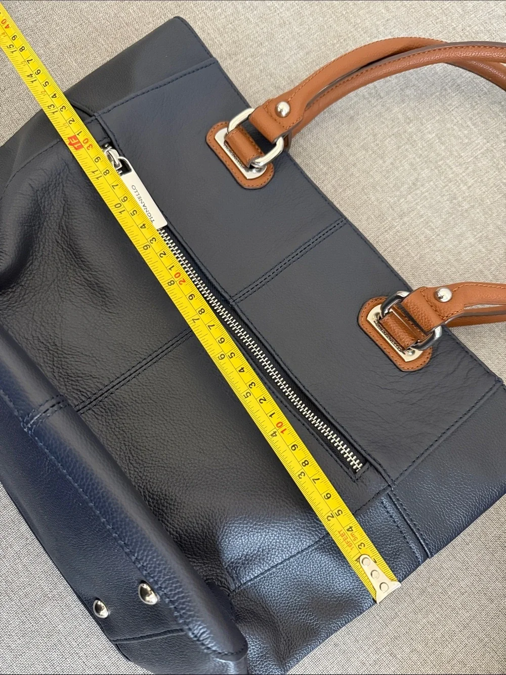 Tignanello leather Navy Tote with Brown Handles